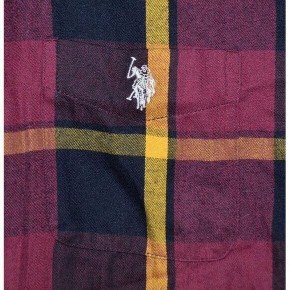 U.S. Polo Assn. Boys Size XXL Flannel Shirt Button Down Preppy Maroon & Black - Picture 3 of 8